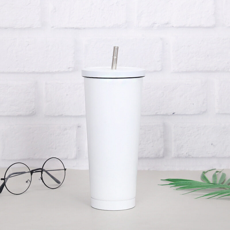 Creative Coffee Cup with Stainless Steel Straw Insulation