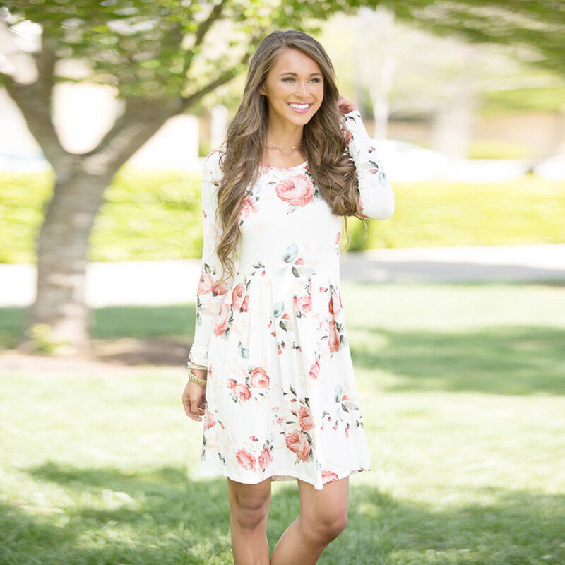 Elegant Floral Dresses for Women A-line Long Sleeve