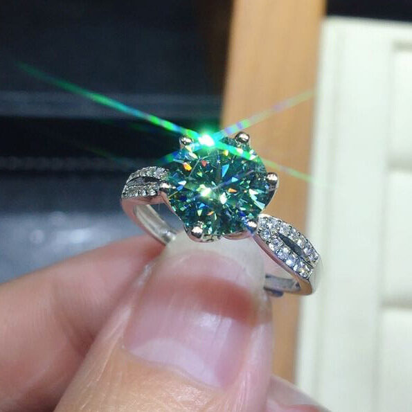 Black Angel Blue Green Moissanite Stone Adjustable Ring