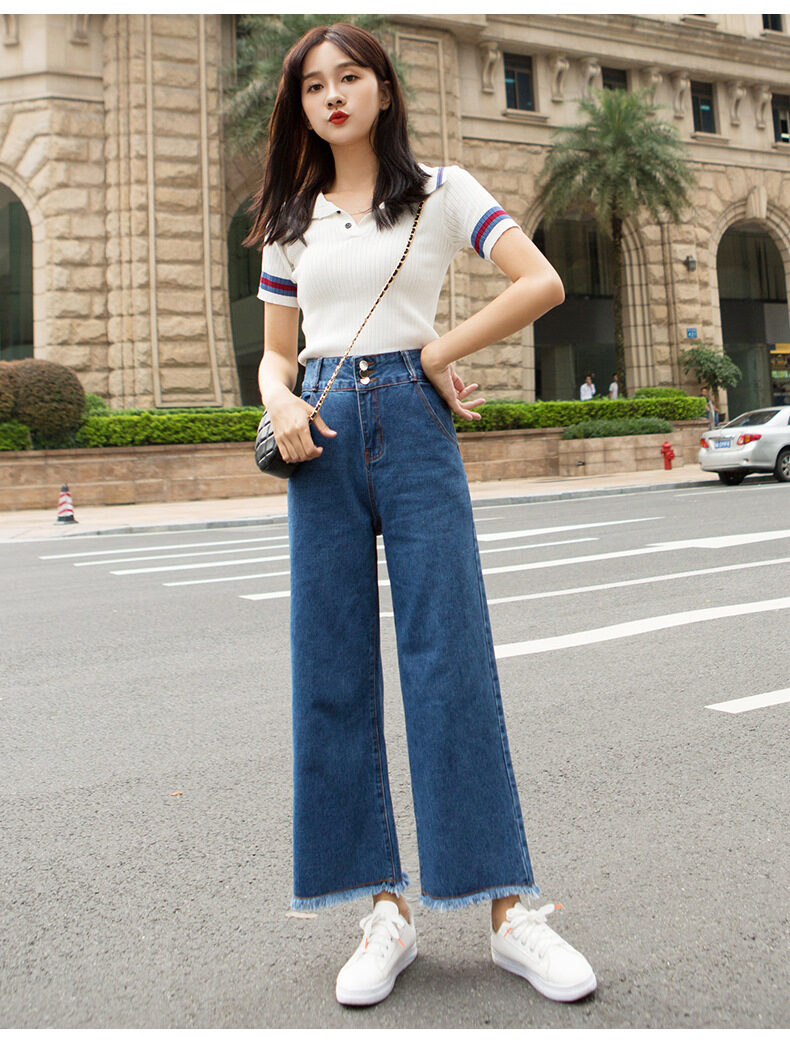 Women's Jeans High-Waisted Straight-Leg Spring Cropped Trousers