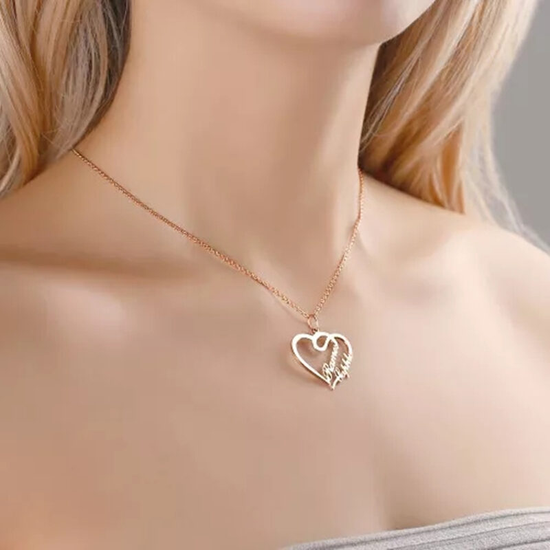 Personalized Name Necklaces Pendant Double Heart Women Necklace