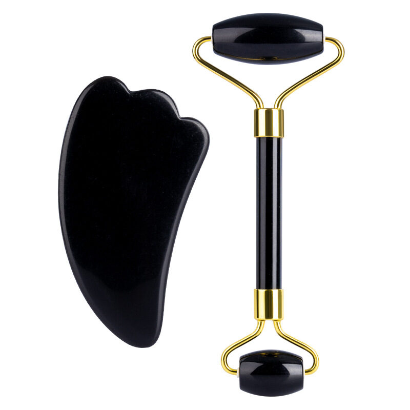 Natural Quartz Scraper Jade Roller Guasha Set Black