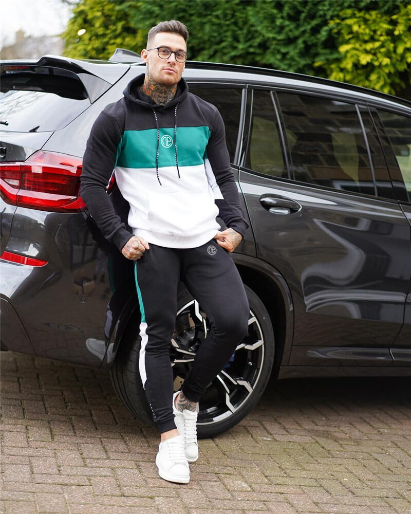 Fitness Suit Splicing Contrast Color Hooded