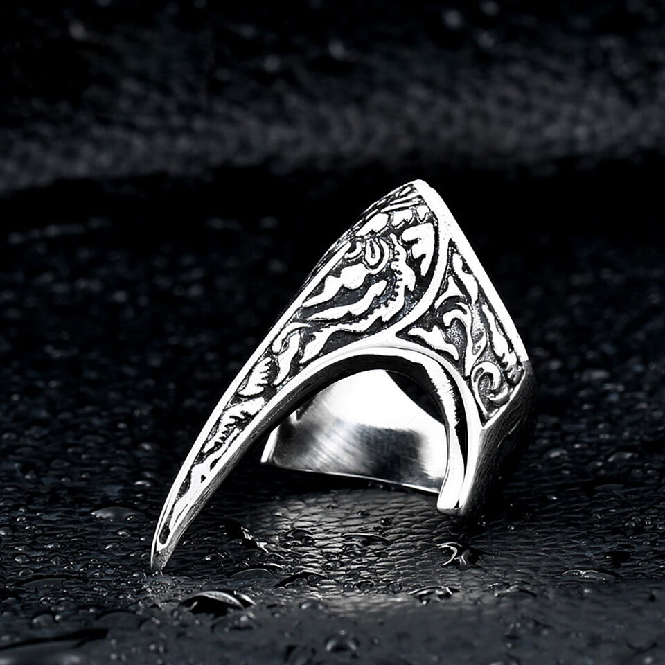 Nordic Amulet Jewelry Titanium Steel Carved Ring Raven