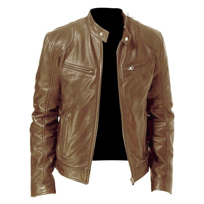 Men's Zip-up Cardigan PU Leather Jacket Fashion Pockets