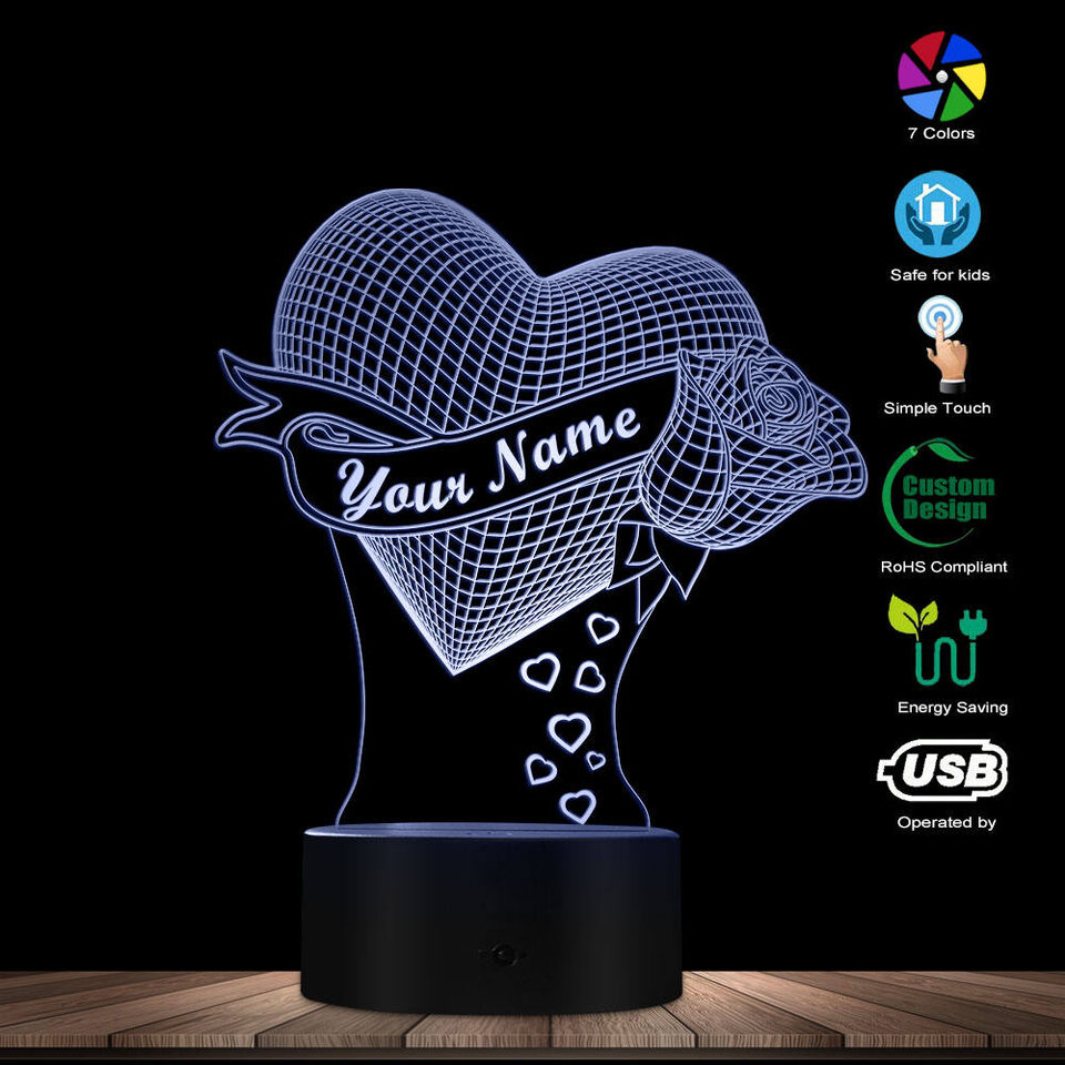 Loving Heart With Rose valentine gift Name 3D