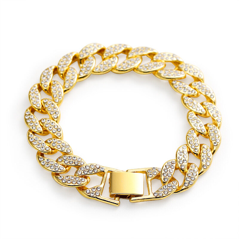 Cuban Thick Link Chain Bracelet Punk Luxury Crystal