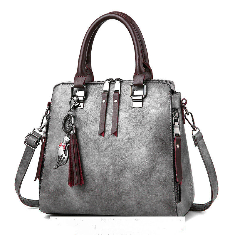 Vintage Handbag Women PU Leather Tassel Top-handle Bag