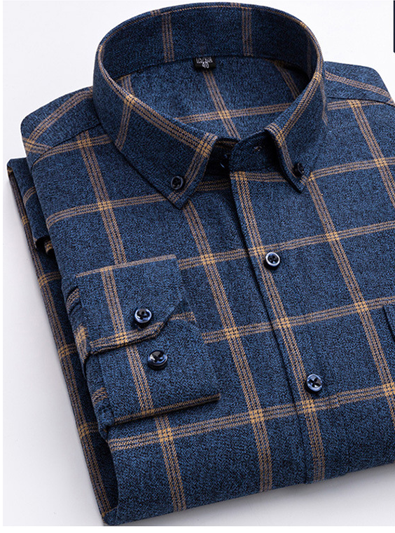 Cotton Plaid Shirt Men's Long-Sleeved Fleece