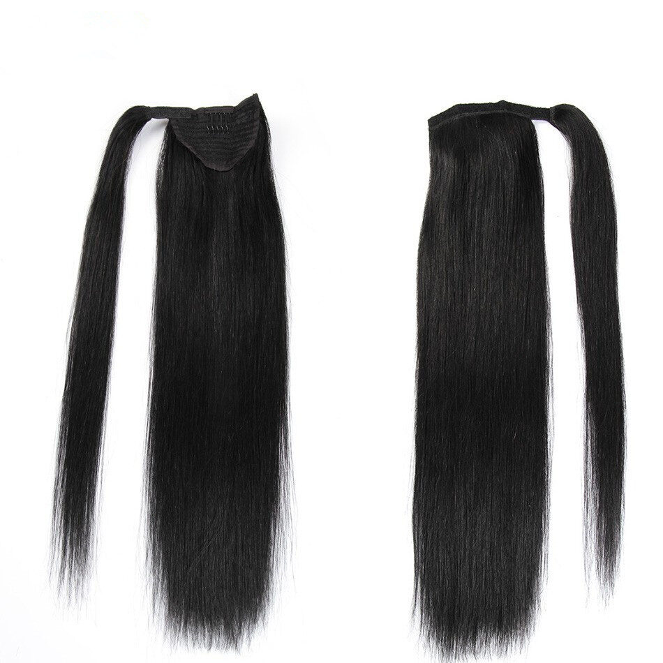 Real Hair Velcro Ponytail Long Seamless Extension Wig