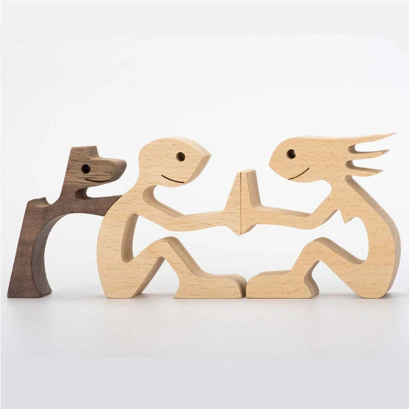 DIY Figurine Wood Dog Ornament Sculpture Home Decoration