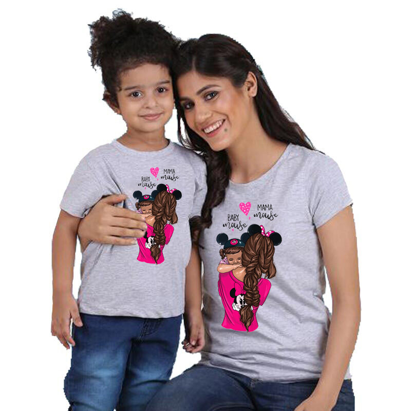 Women's And Short-Sleeved t-Shirts Cartoon Mother Daughter Printing