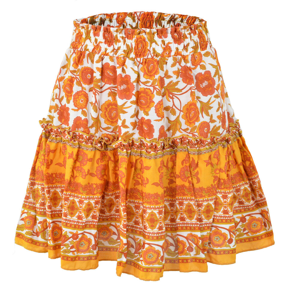 Cowinner Women's Bohemian Flower Print High Waist Ruffle