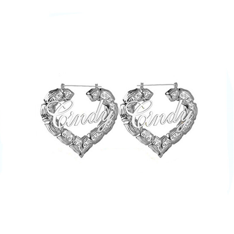Personality Women Fashion Bamboo Hoop Earrings Letter Queen
