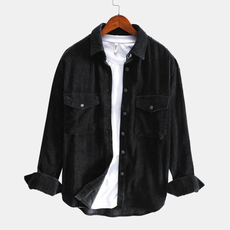 Corduroy Shirt Men Long Sleeved Thickened Retro