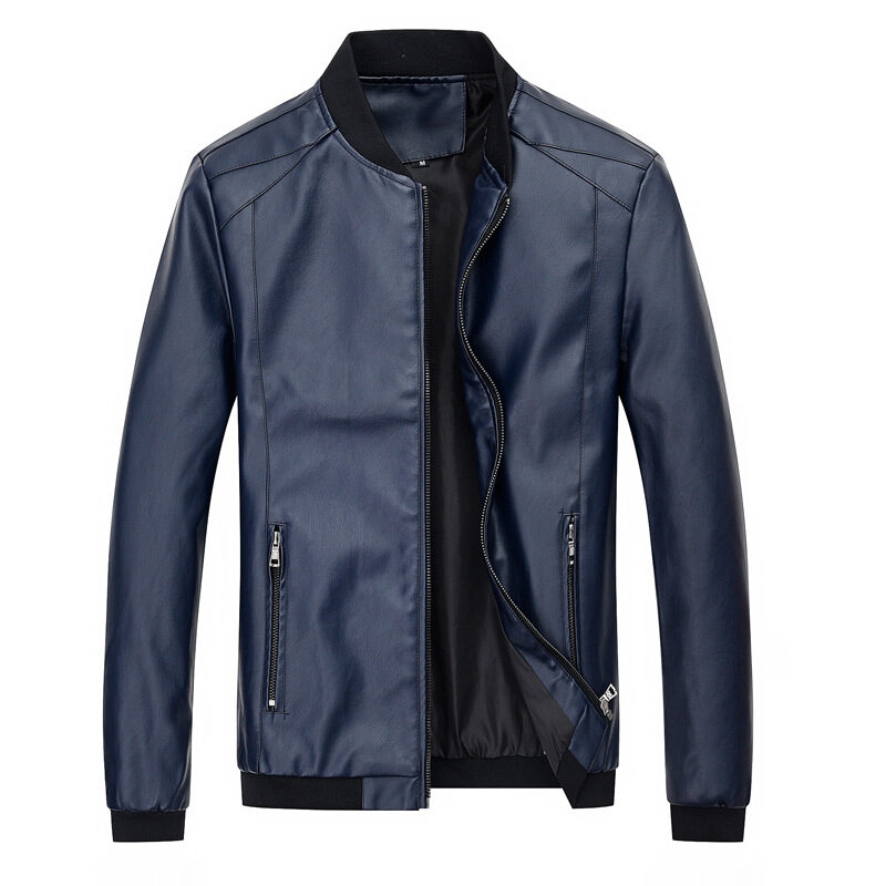 Men's Stand-Up Collar Leather Jacket Coat Motorcycle Casual