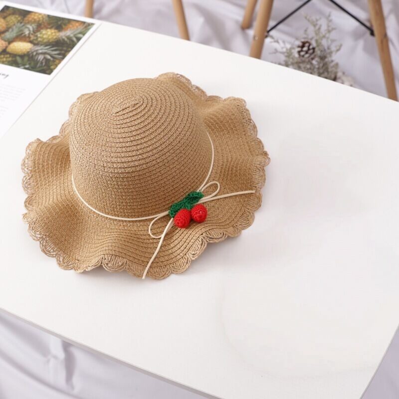 Girl Cherry Straw Hat Bag Set Princess Beach