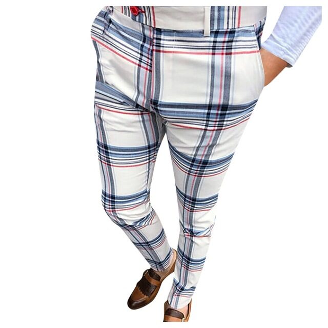 New Mens Fashion Plaid Pants Men Streetwear Hip