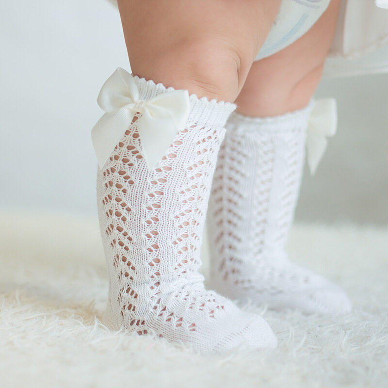Cute Girls Knee High Socks Bows Cotton Breathable