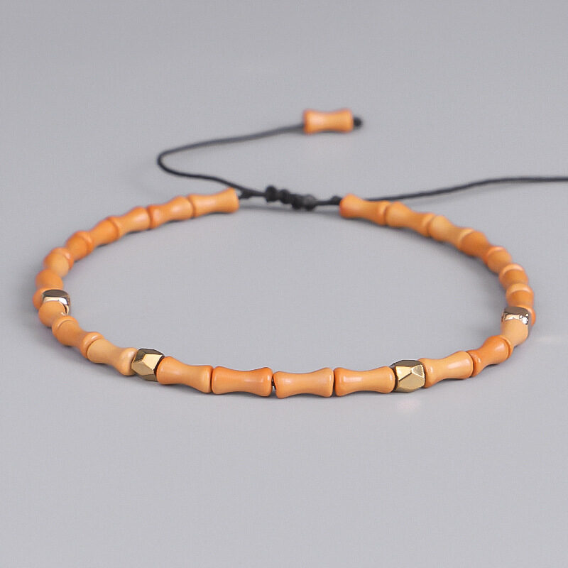 Olive Core Bamboo Bracelets Cut Surface Copper Bead
