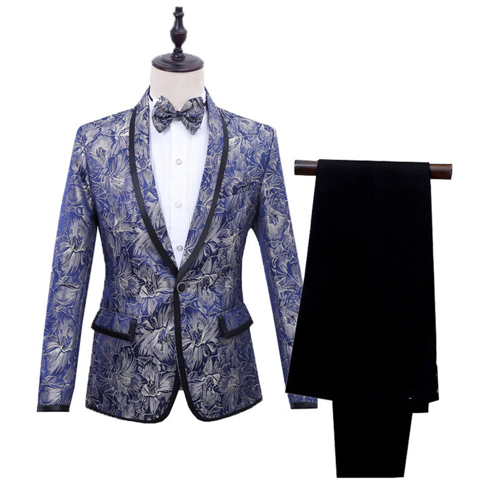 Best Man''s Dress Blue Brocade Suit One Button