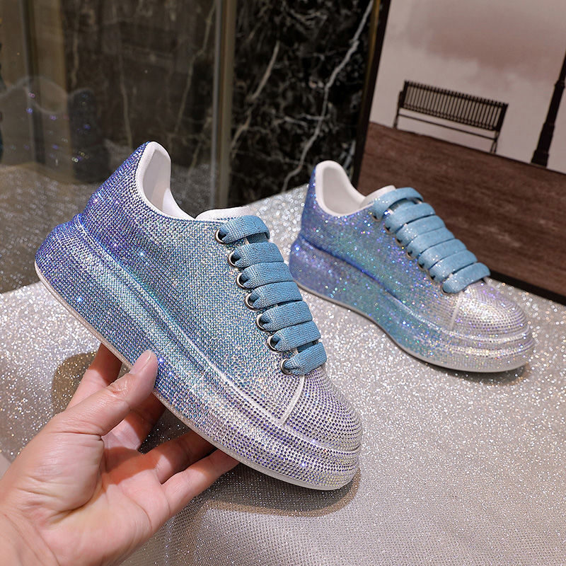 Shoes Women Sports White Shine with Rhinestone