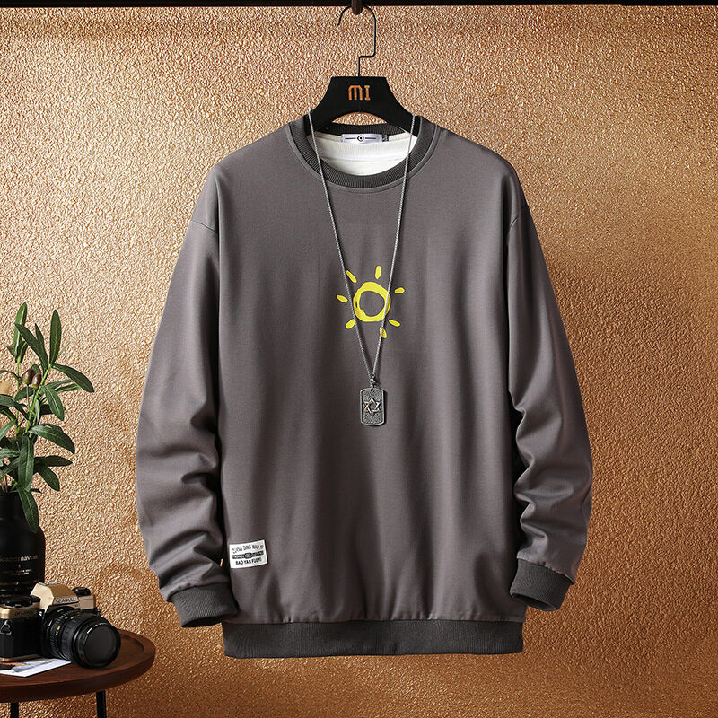 Japanese Autumn Casual Printing Plus Size Sweater Trendy Young Men's Fashion Loose Long-sleeved Sweater Men's clothing