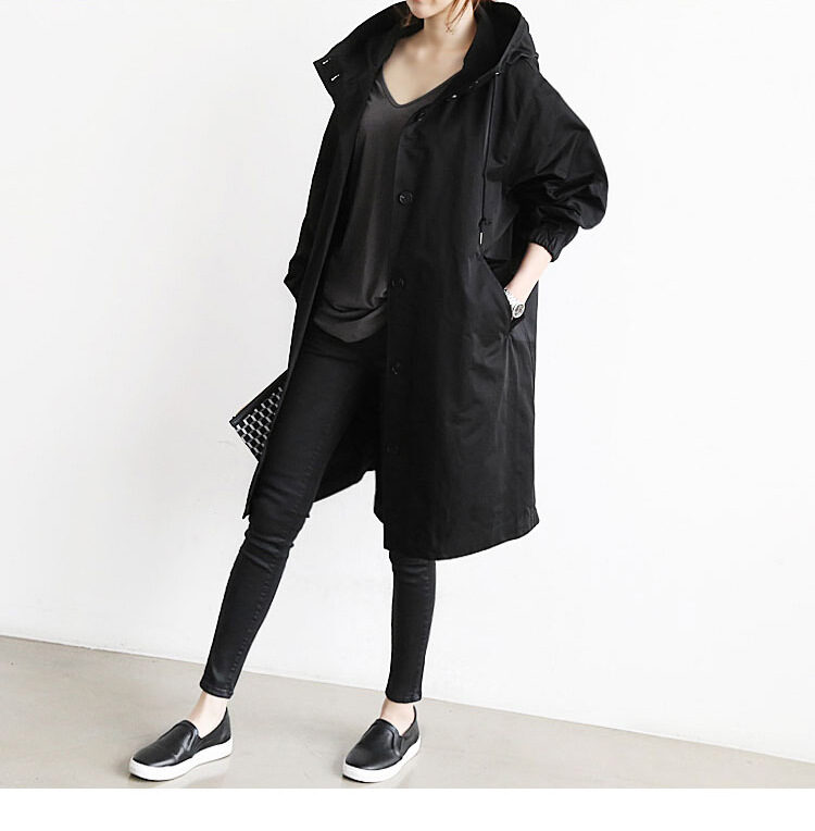 Women Windbreaker Jacket Casual Loose Button Pockets Hooded