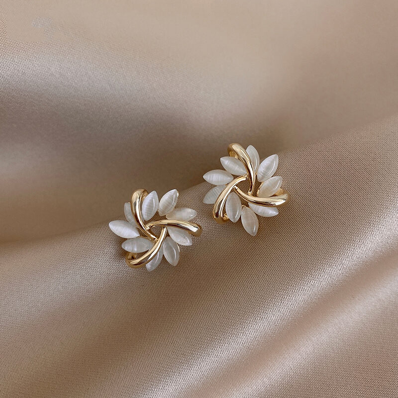 Cat's Eye Flower Earrings High Sense Opal Square