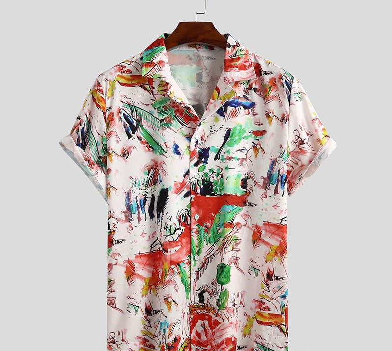 Men's Short Sleeve Printed Shirt Summer Hawaiian Beach