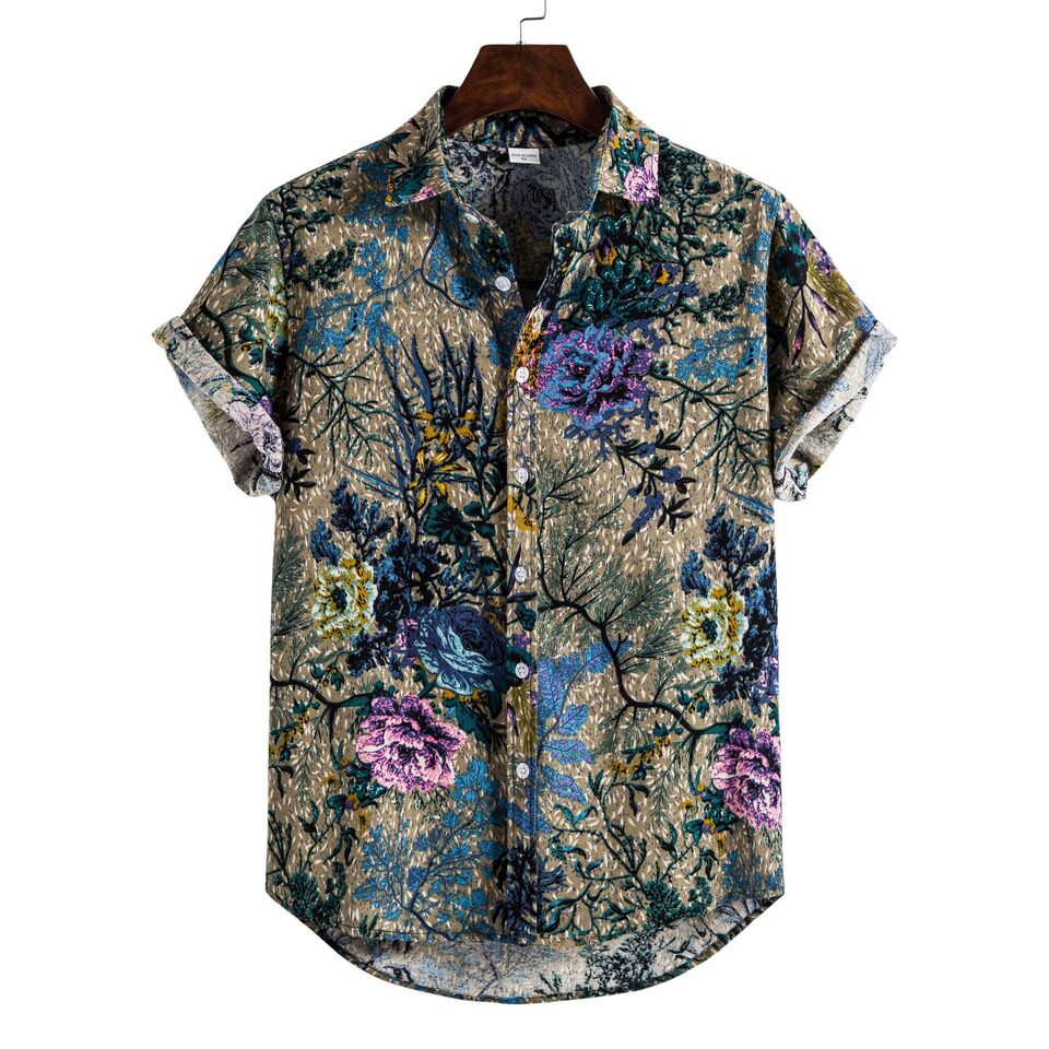 Printing Long Sleeve Shirt Men''s Lapel