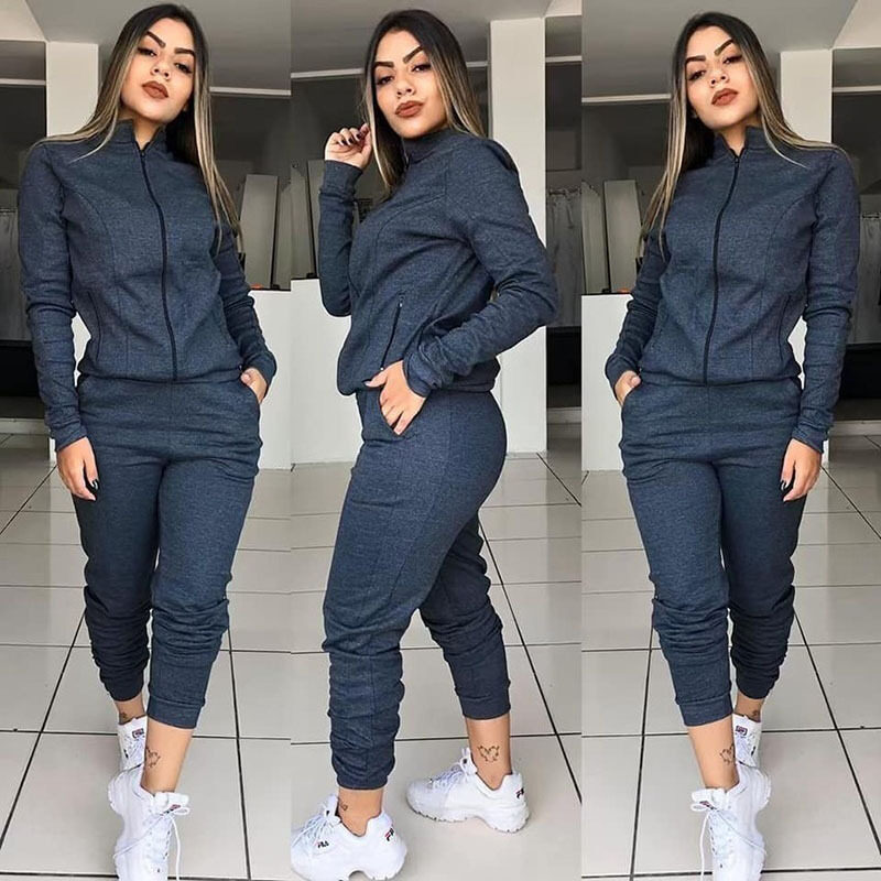 Womens Solid Color Long Sleeve Pants Suit Motion