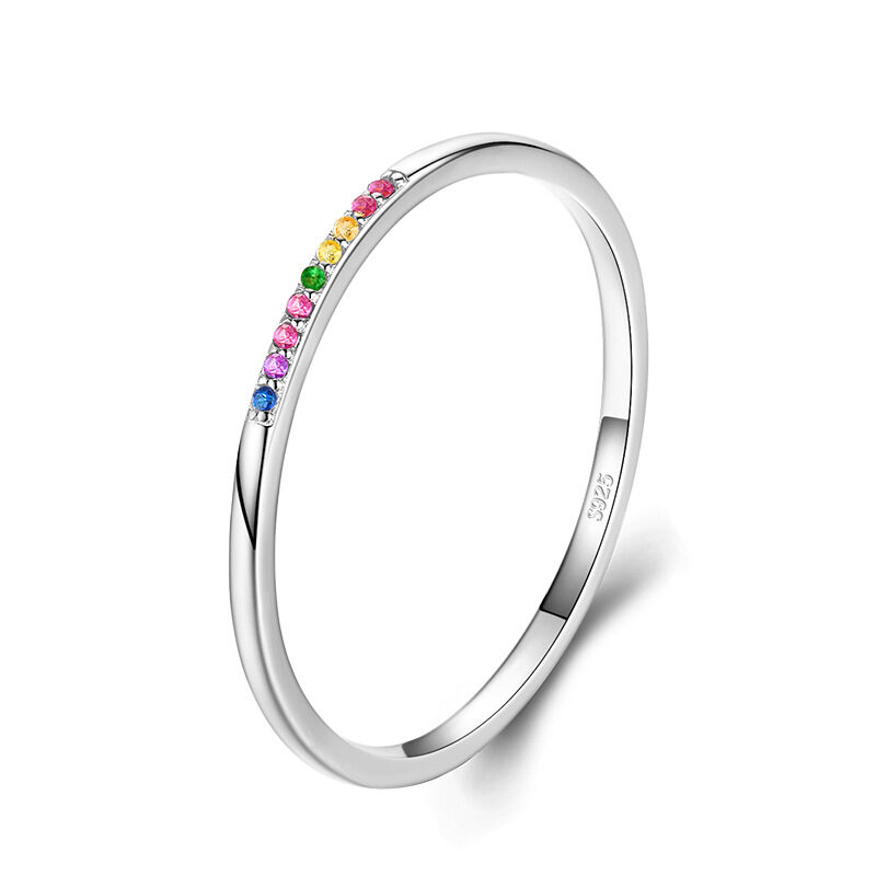 Simple And Versatile Sterling Silver Slender Rainbow Stone