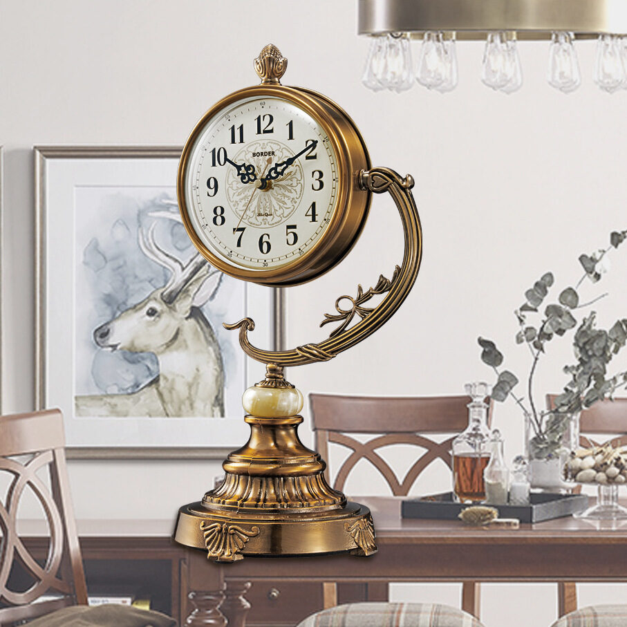 European Style Living Room Desk Clock Copper-Plated Large