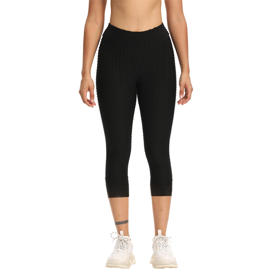 Women Cropped High Waisted Yoga Pants Bubble Hip