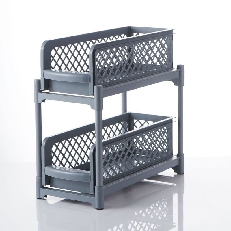2 Tier Sliding Cabinet Basket Organizer Drawer Mesh