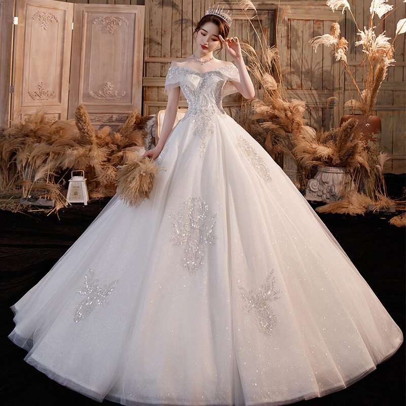 Wedding Dress Trailing Heavy Industry One-shoulder Bridal Temperament