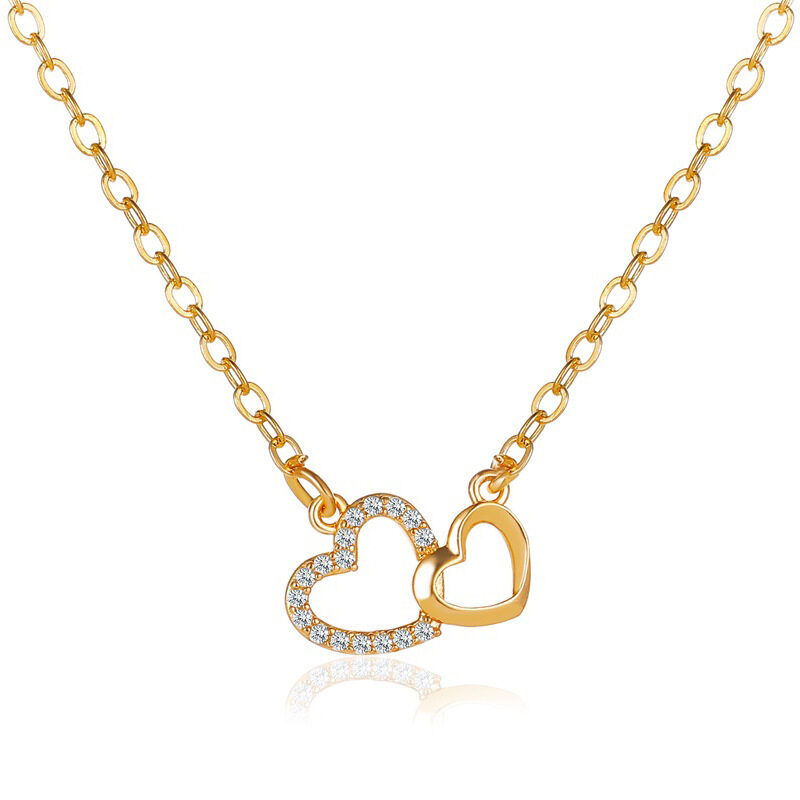 Love Necklace Temperament Double Peach Heart Pendant Clavicle