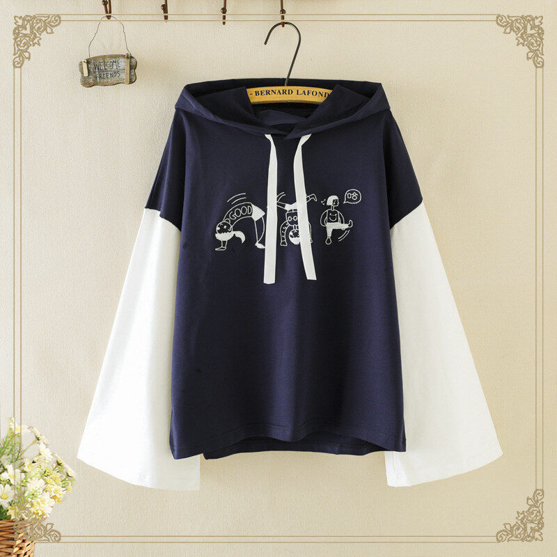 Merry Pretty Women Cartoon Embroidery Hooded Sweatshirts Winter