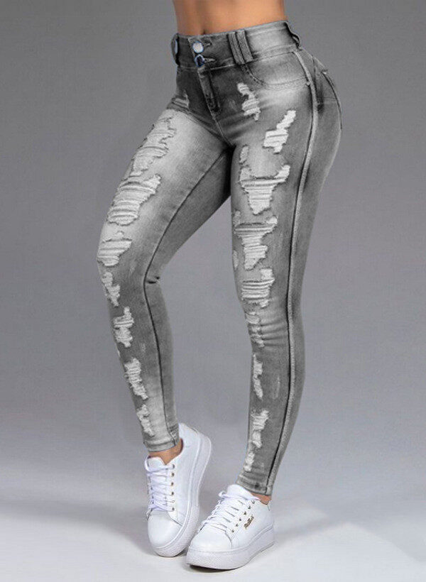Ladies Jeans Ripped Holes Show Thin Stretch Trousers