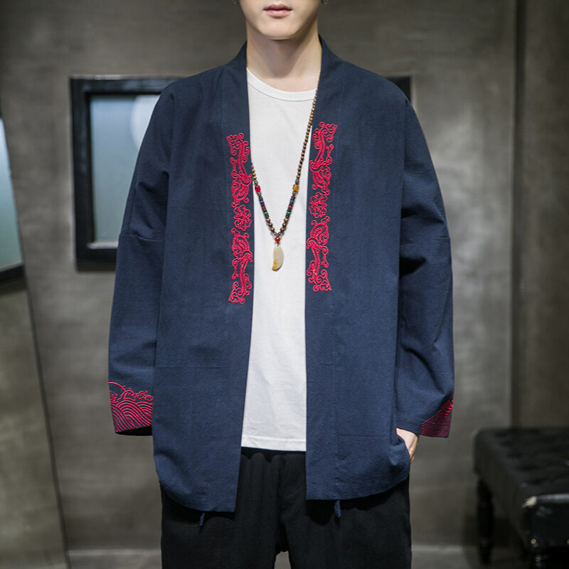 Menx Kimono Cardigan Embroidered Men Jacket Asian Clothes