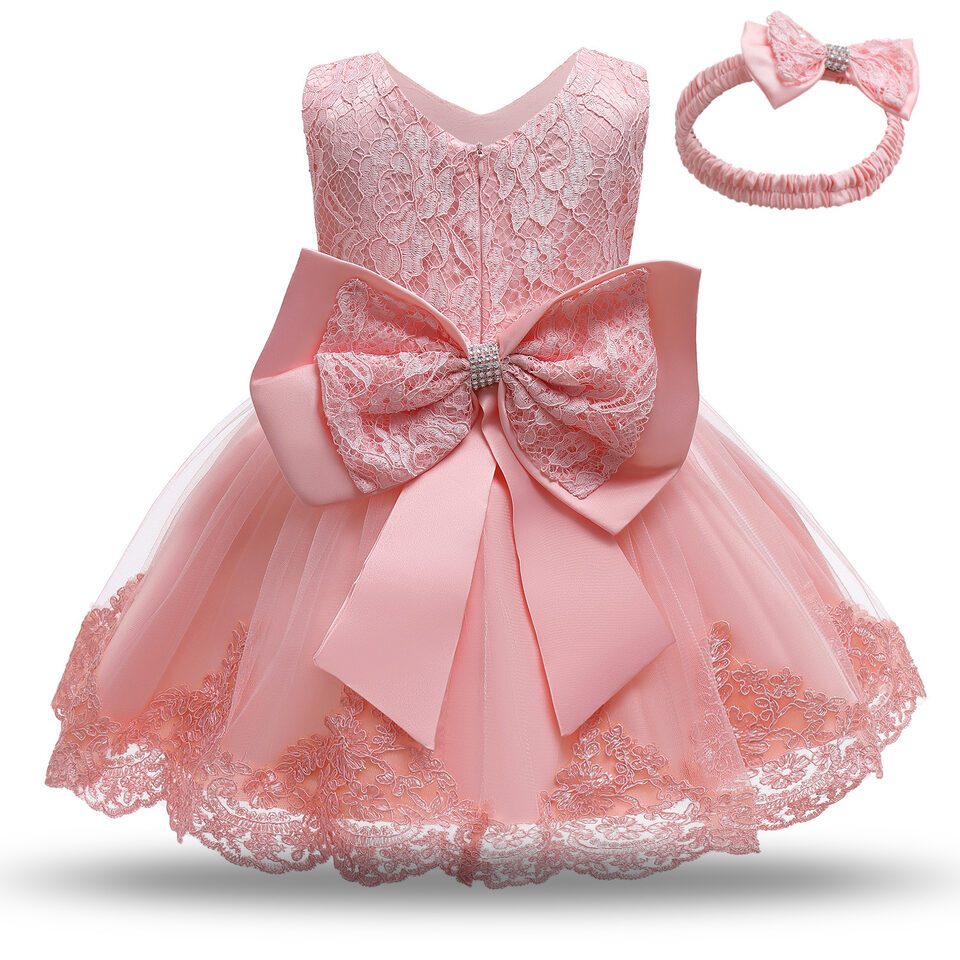 Baby Girls White Baptism Dress Newborn Princess Birthday