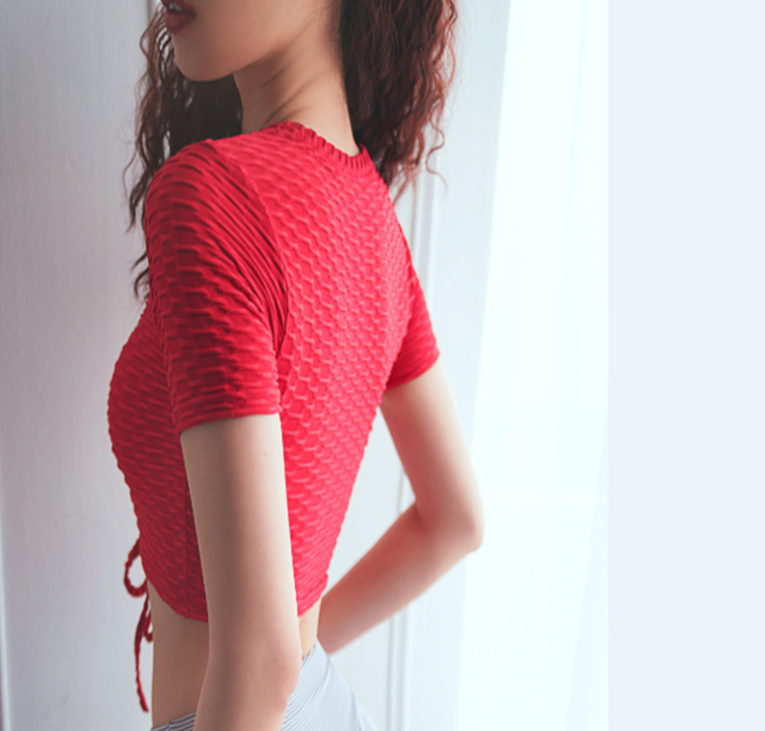 Women's Sports Shirt Breathable Fitness Top Drawstring Seamless