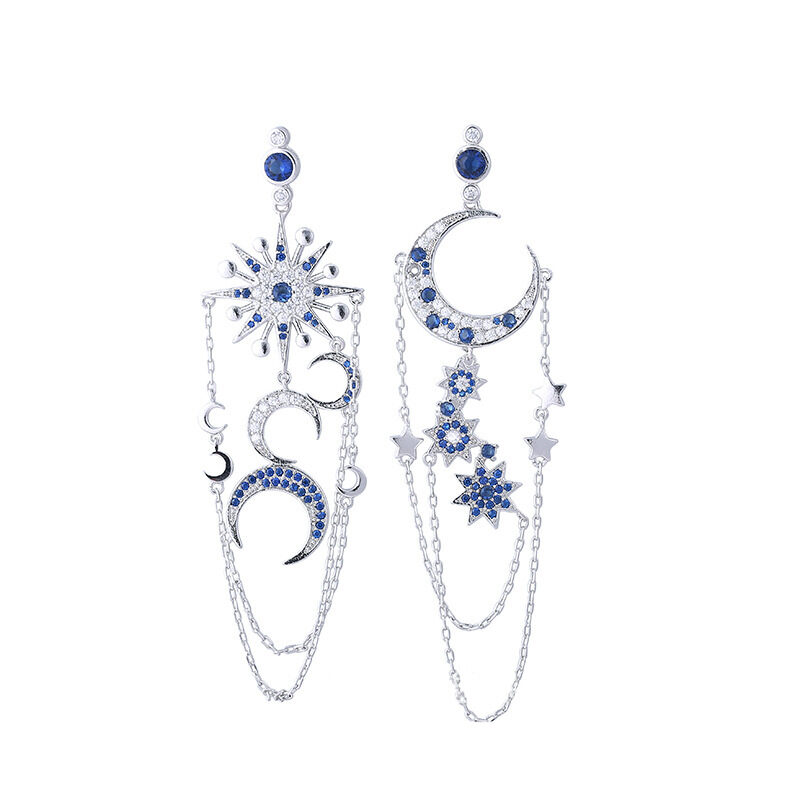 Zircon Female Earrings Eight-pointed Star Moon Long Tassel
