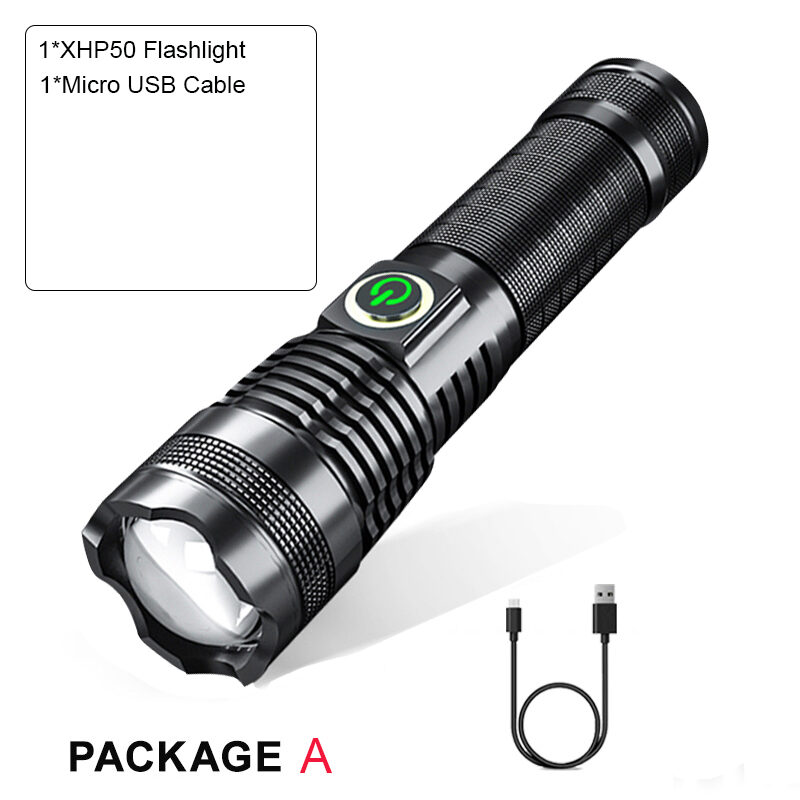 P50 Strong Light Zoom Flashlight Battery Display Usb