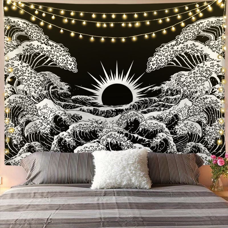 Mandala Tapestry for Home Decor White Black Sun