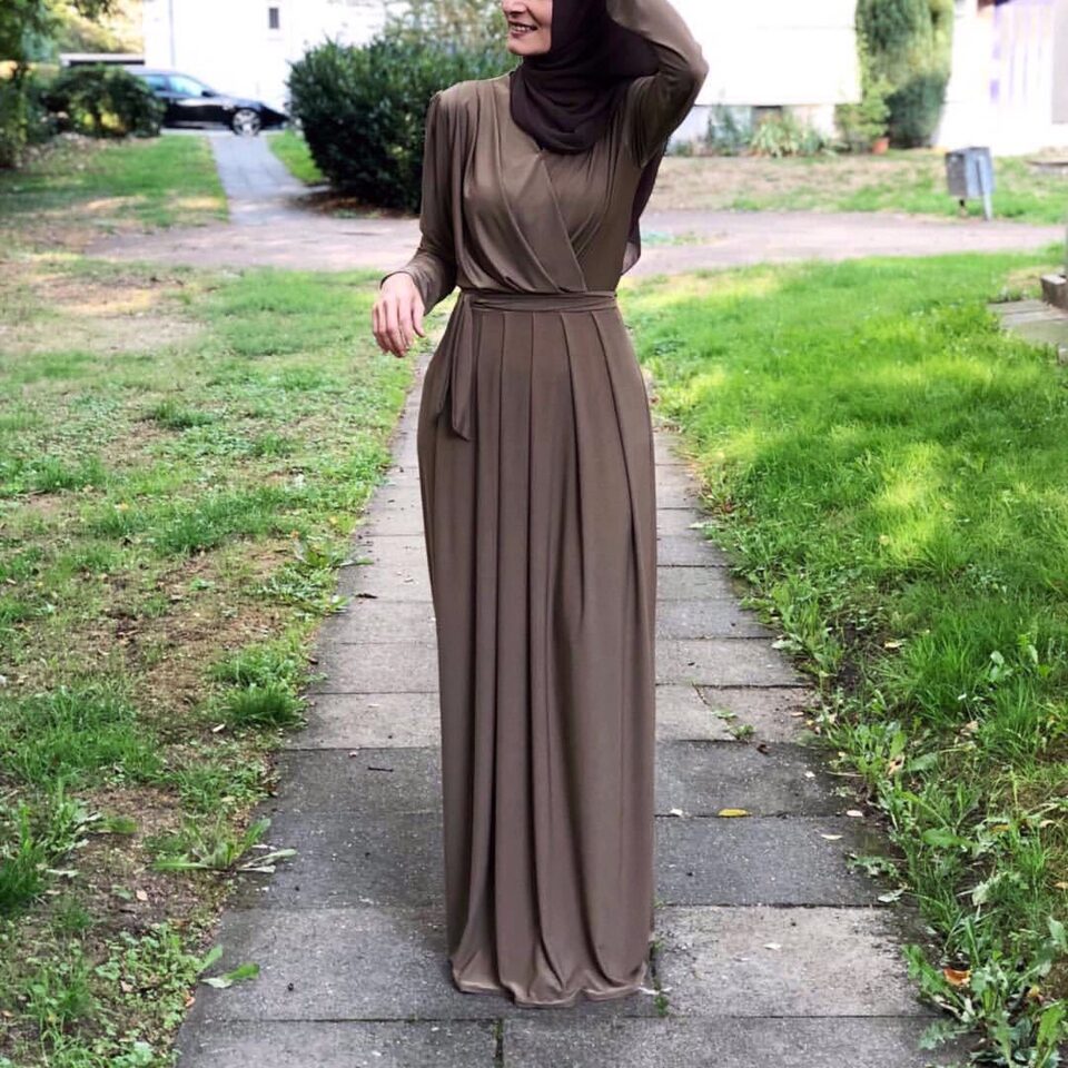 European And American Abaya Dress V-neck Folds mMopping