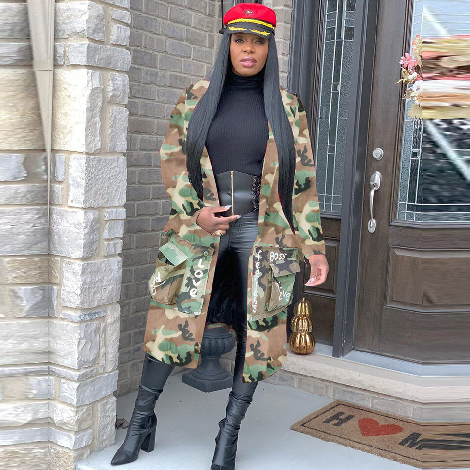 European and American women's long casual fashion camouflage