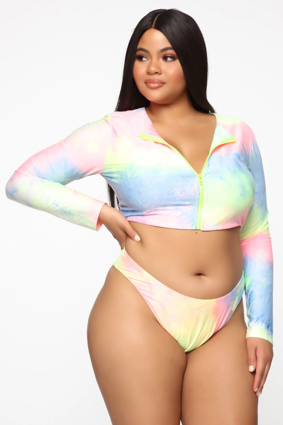 Bikini Long Sleeve Zipper Swimsuit Plus Size Colorful