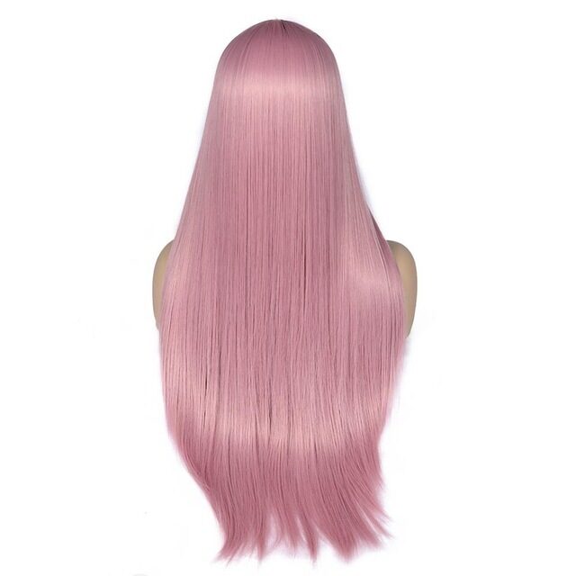 Synthetic Fiber Straight Long Pink Wigs For Women